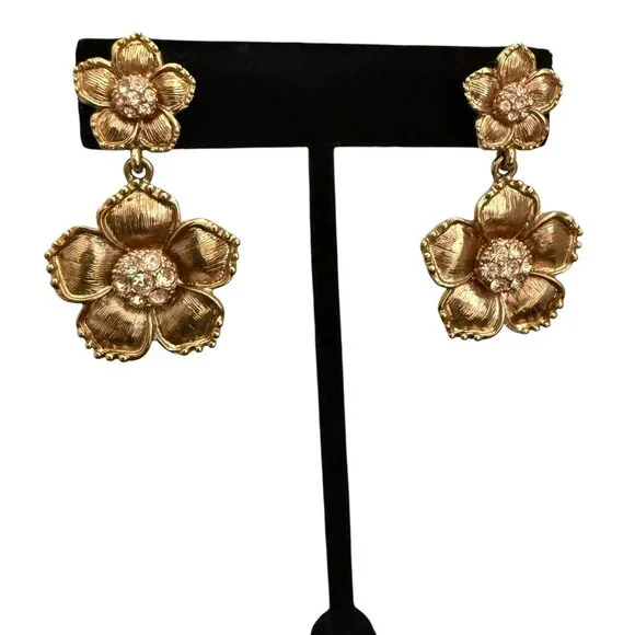SOLD SOLDKate Spade 14k Gold Filled Floral Garden Drop Earrings Crystal Accents - Picture 2 of 8